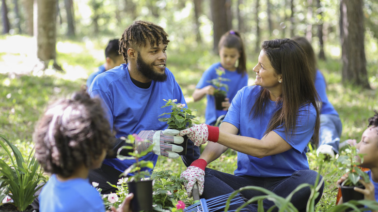 People planting trees