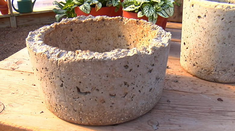 hypertufa pots made using plastic containers for molds