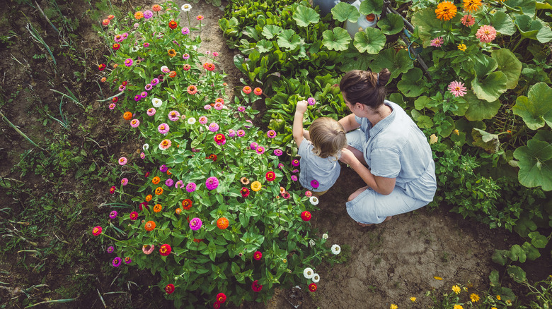 woman and kid in garden