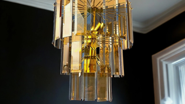 1980s smoked glass chandelier