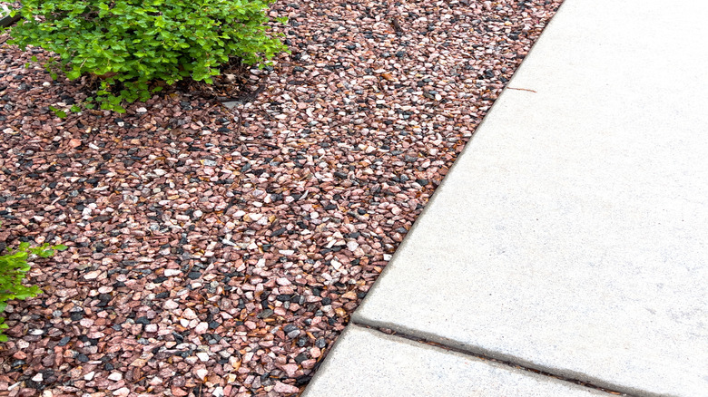 rock mulch in a flower bed