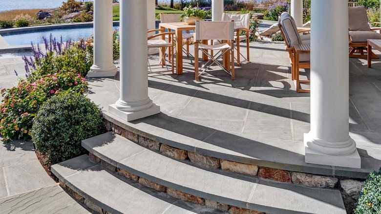 Curved porch with various seating options