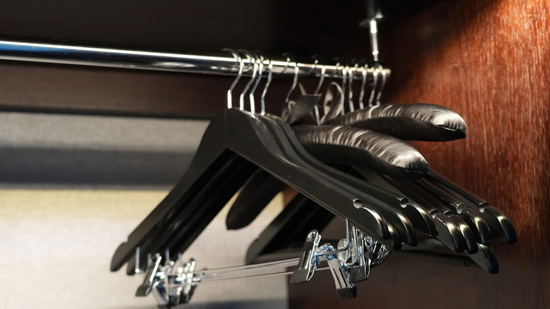 Hangers on a metal closet rod