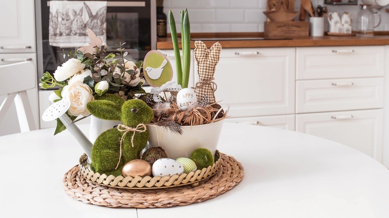 Easter decorations on kitchen table