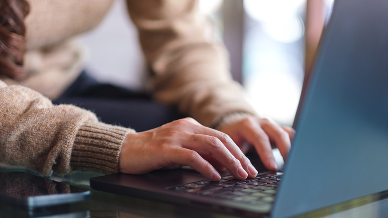 person typing on laptop computer
