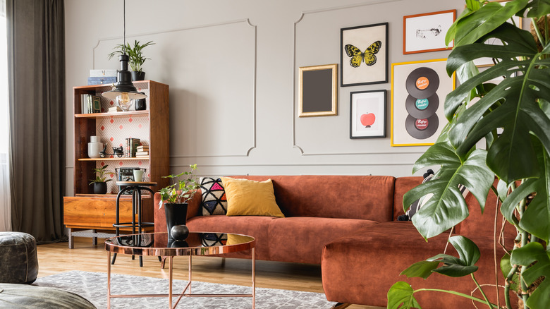 Modern living room with mix-and-match art wall