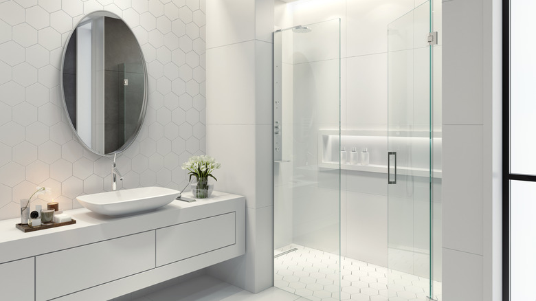 Modern white bathroom with shower