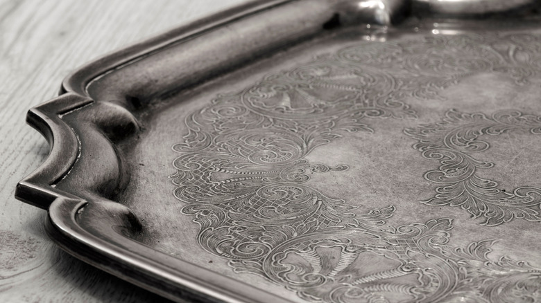 Tarnished silver serving tray