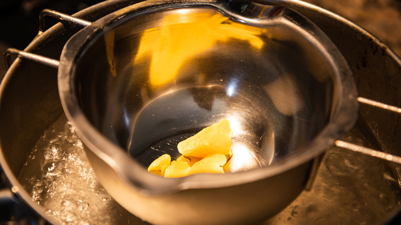 Beeswax melting in a double boiler