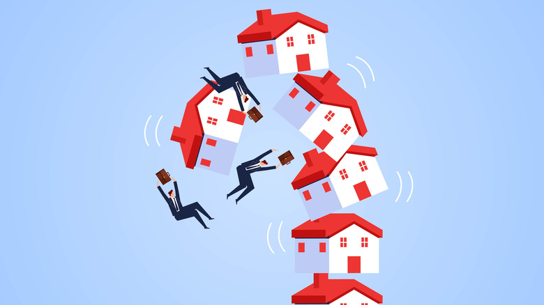 falling tower of houses