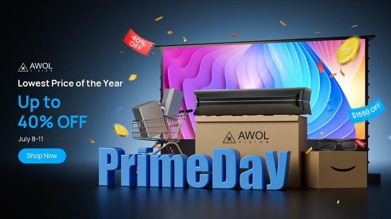 AWOL Vision projector and screen advertisement for Amazon Prime Day 2025