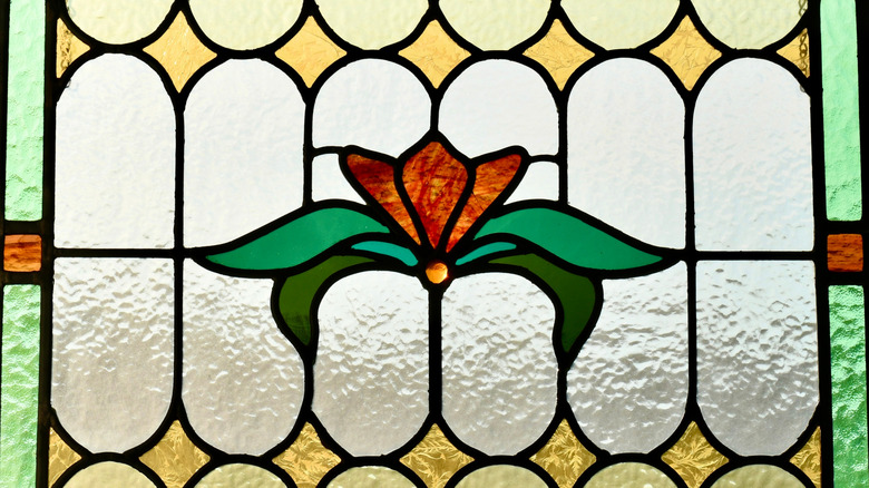Stained glass panel, made around the turn of the century from glass pieces saved from old torn down buildings in the inner city of Montreal