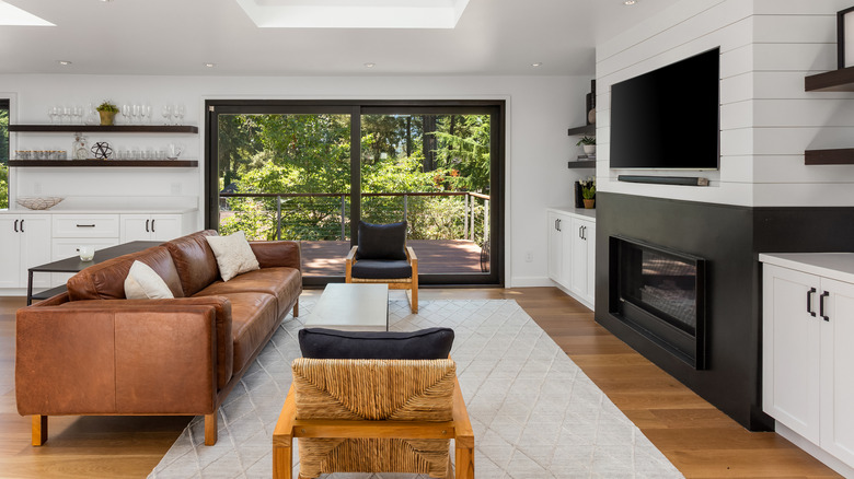 Living room with glass door