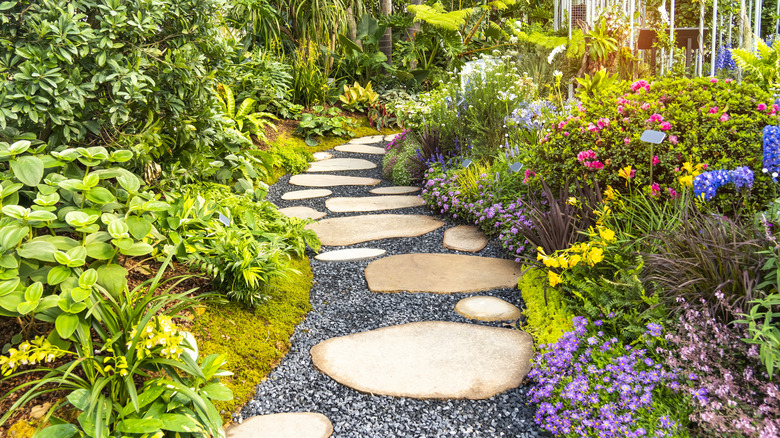 A pathway through a beautiful garden