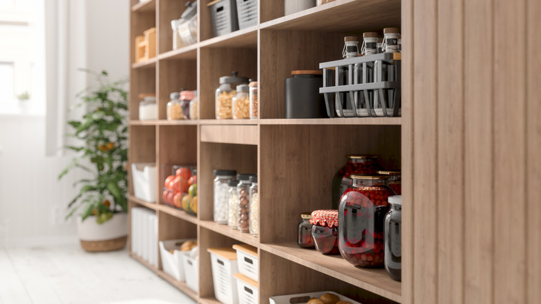 open shelving in kitchen