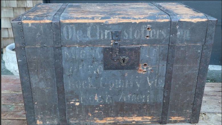 An antique immigrant trunk