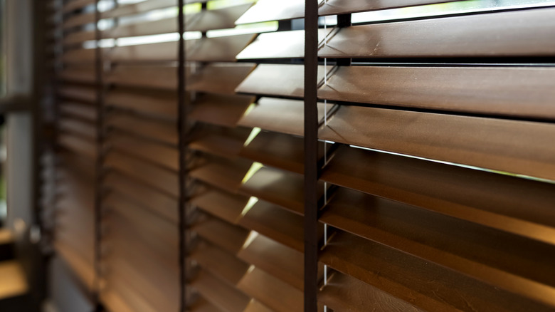 Interior wooden blinds on windows