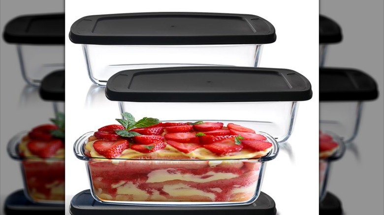 LammaLoe glass loaf pan with dessert