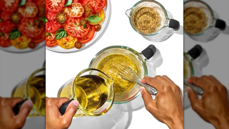OXO lidless measuring cups of various sizes being used for sauce