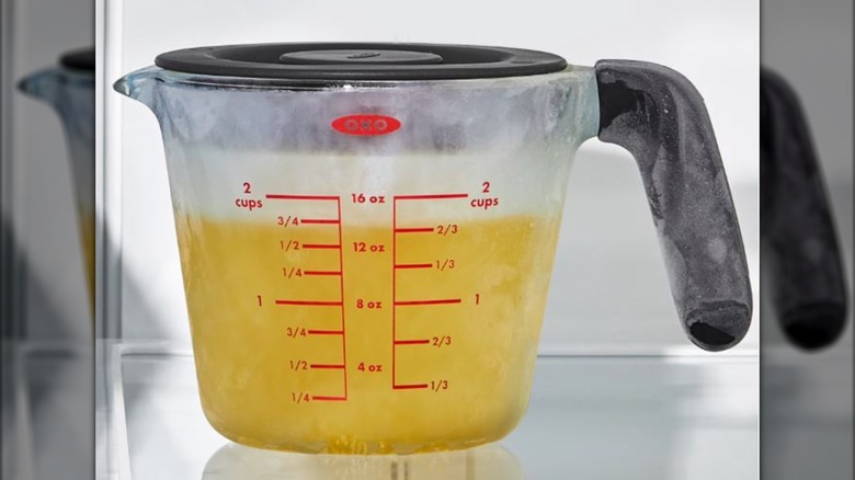 OXO measuring cup with lid in freezer