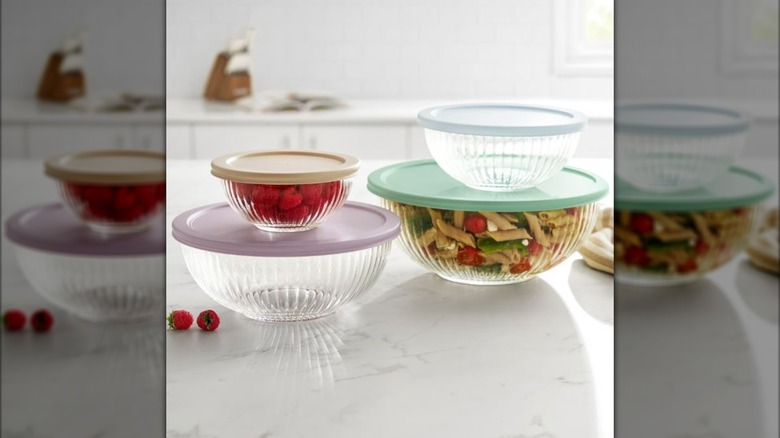 The Pioneer Woman glass mixing and storage bowls