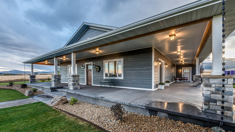 House exterior with rain chain