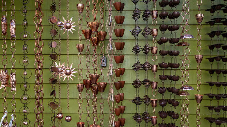 Several varieties of rain chains
