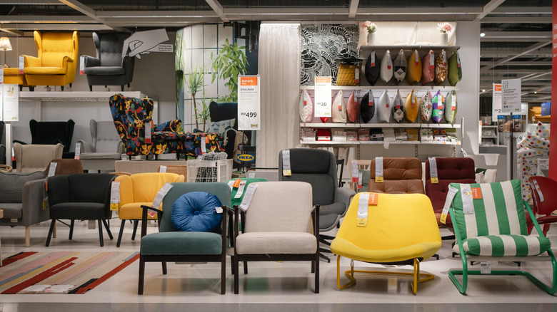 IKEA accent chairs in showroom