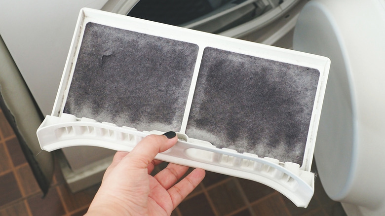 A dirty dryer lint trap screen