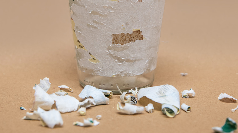 glass jar and label scraps