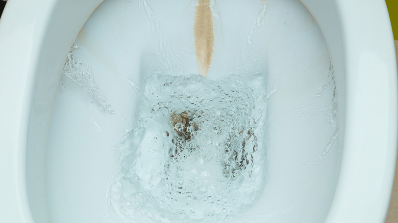 mineral buildup in the toilet bowl