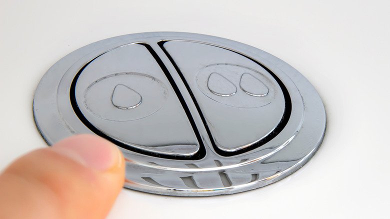 Two buttons on a low-flow toilet
