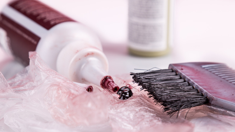 Open hair dye on counter