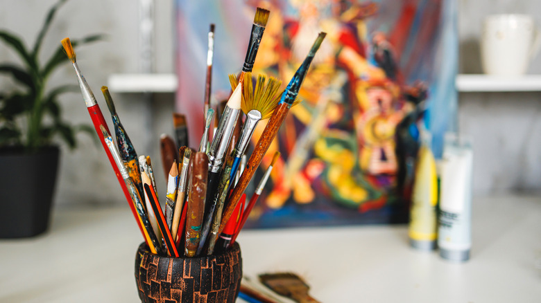 dried paint brushes