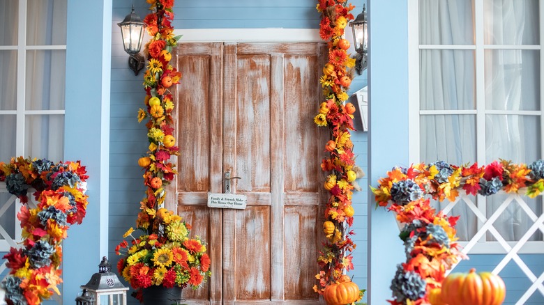holiday decorated front porch