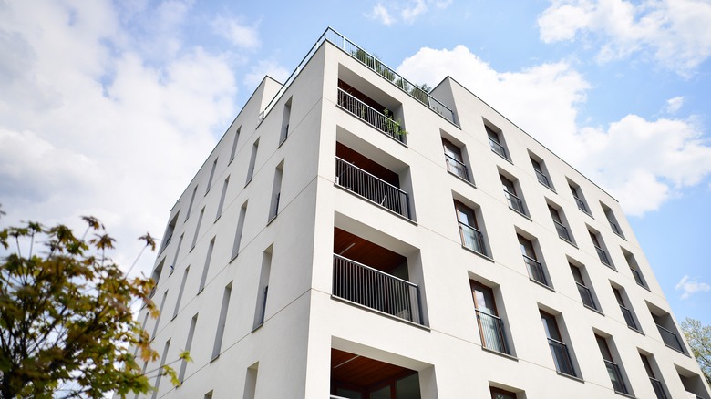 modern white apartment building