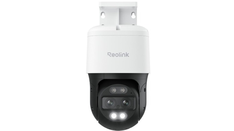 A Reolink TrackMix camera with white background