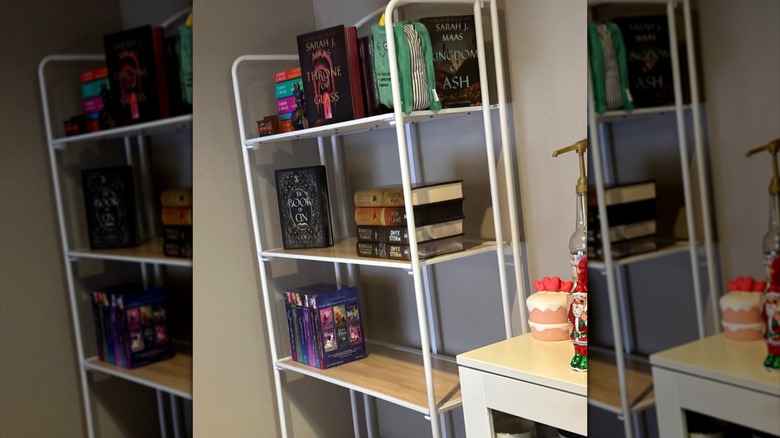 Foldable bookshelf with books arranged on the shelves