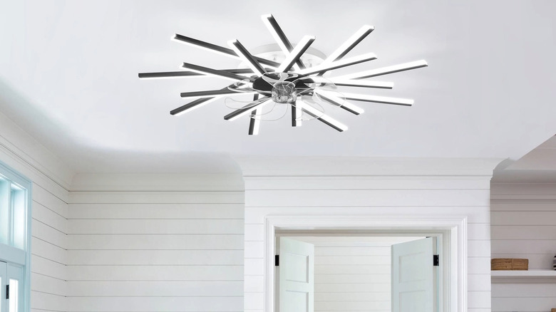 a modern looking hugger fan with clear fan blades