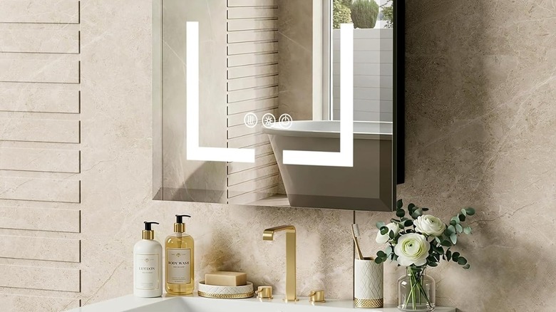 modern bathroom cabinet above sink