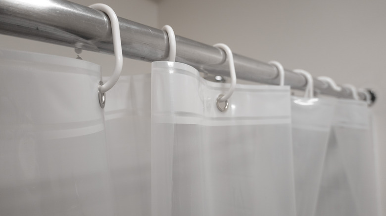 Close-up of an opaque plastic shower curtain