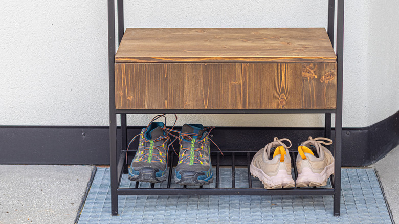 Repurpose An Old Shoe Rack Into Convenient Towel Storage