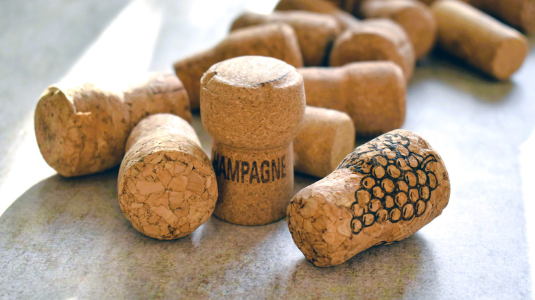 Wine corks sitting on a counter