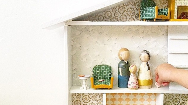 Wooden shelves made into tiny doll house