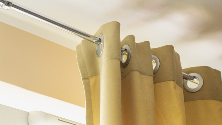 Curtains hanging on curtain rod