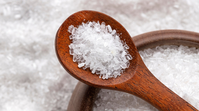 bowl of salt and wooden spoon with salt