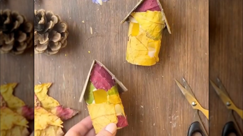DIY lanterns made out of toilet paper and leaves