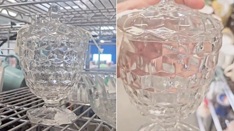 Vintage textured glassware from Fostoria in a thrift shop