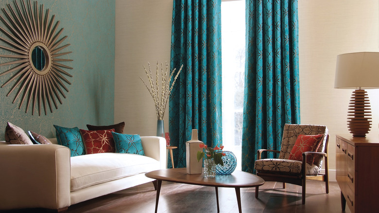 red and turquoise living room