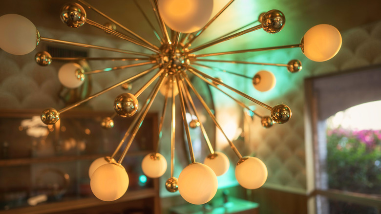 A vintage sputnik lamp in a room